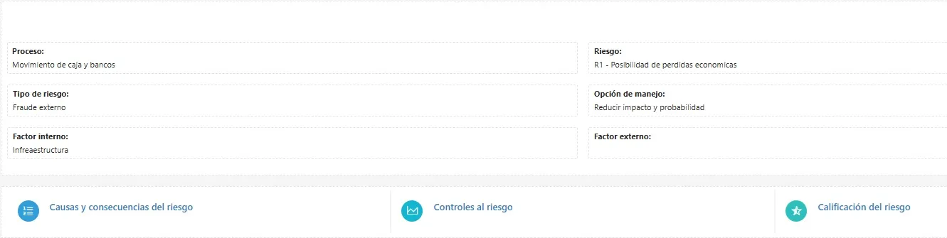 Ficha de riesgo con proceso, tipo, factores y opción de manejo